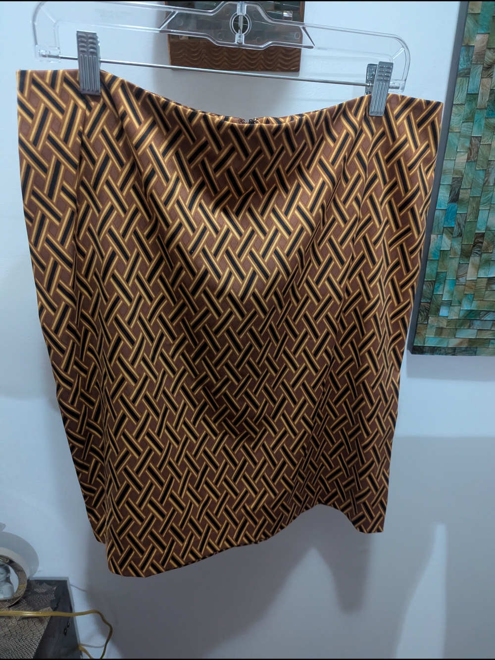 New York & Company Brown and Gold Patterned Pencil Skirt